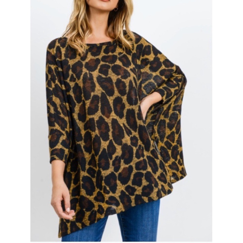 New, Boutique Mustard Braveheart Animal Print Top
